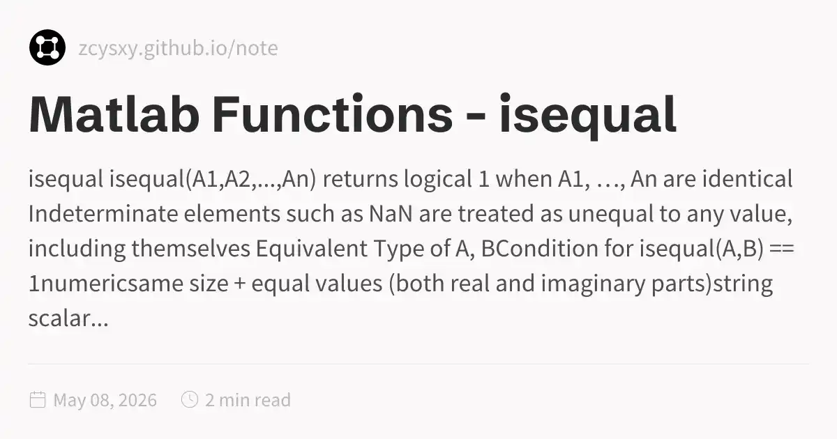 Matlab Functions - isequal