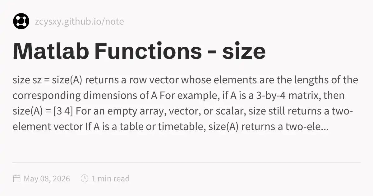 Matlab Functions - size