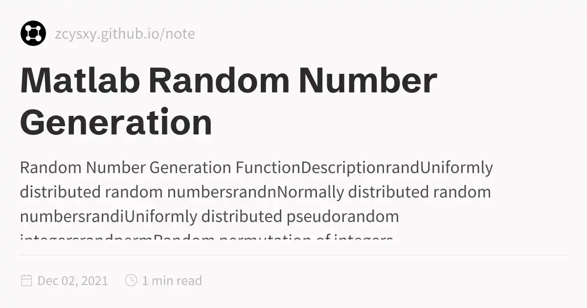 Matlab Random Number Generation